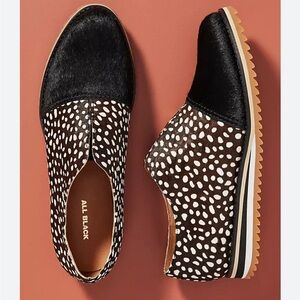 Anthropologie All Black Dotted Calf Hair Fur Cap Slip On Sneakers Size 9.5